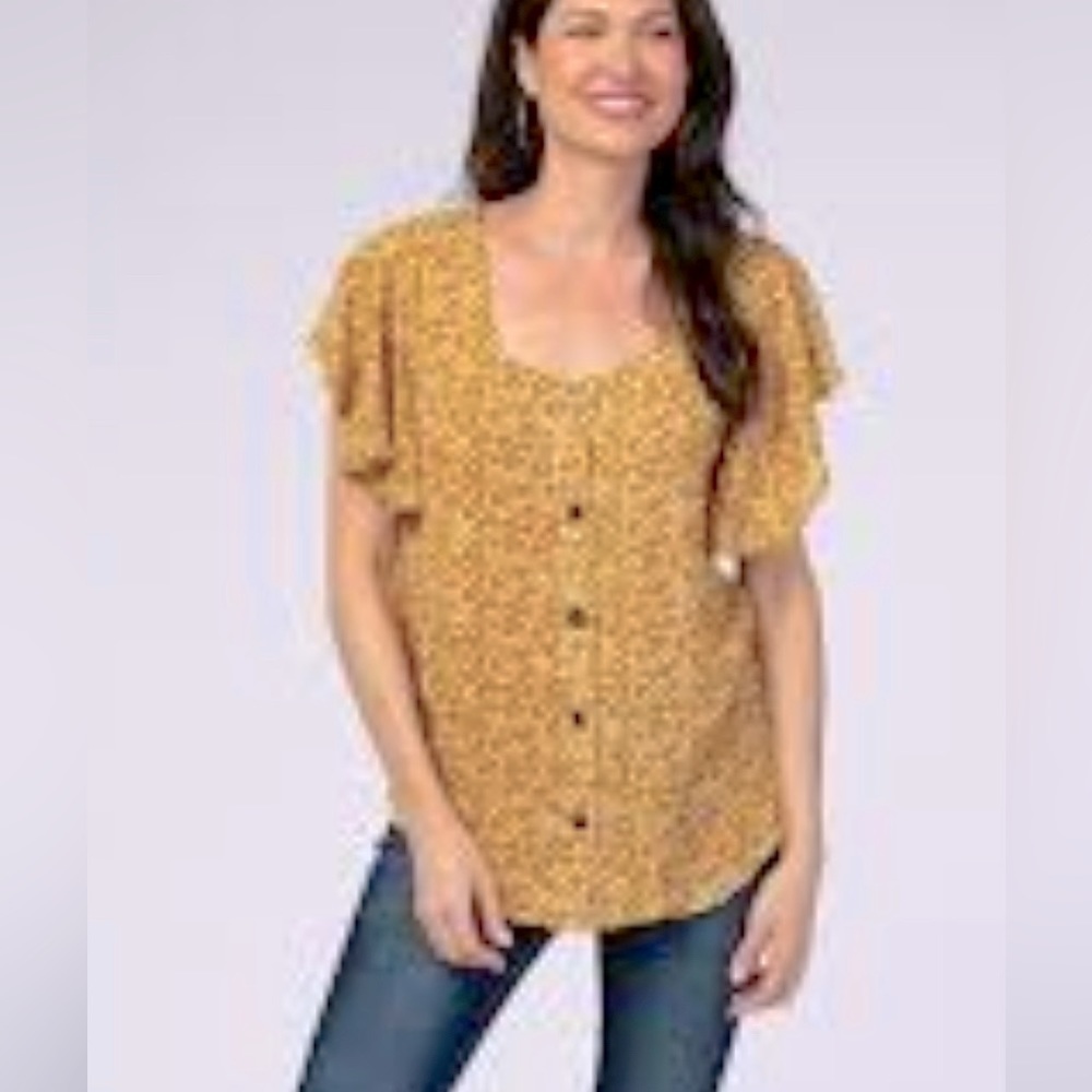 ModCloth Yellow Floral Button Blouse Size L (Fits XL also) Spring top